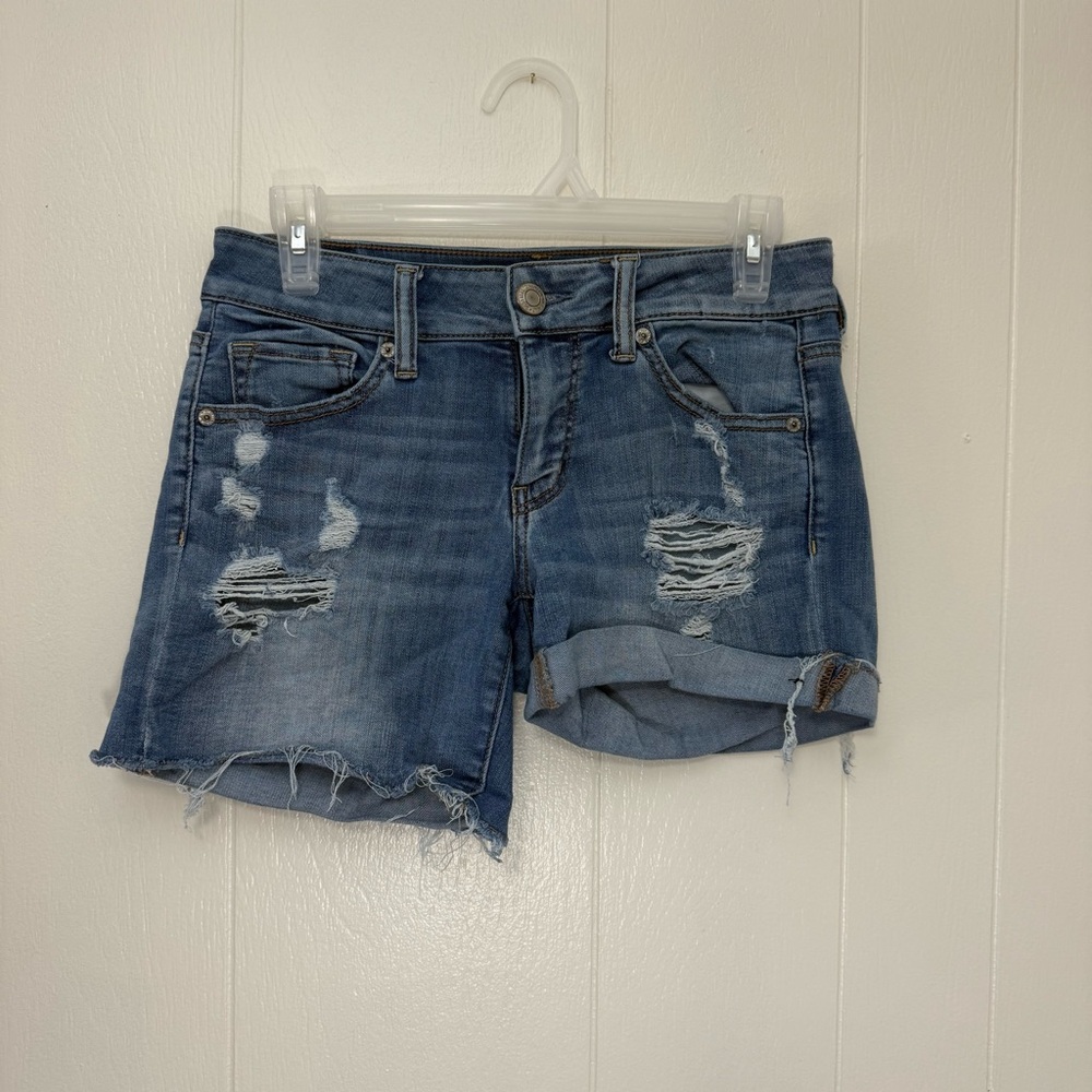 American Eagle Blue Denim Midi Shorts